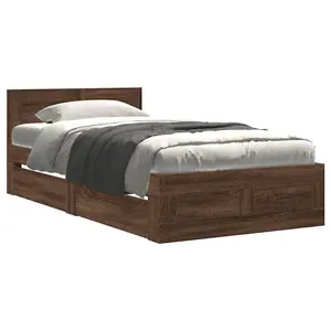 Berkfield Bed Frame with Headboard without Mattress Brown Oak 90x200 cm