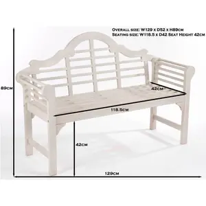 Greenhurst Lutyens Style Wooden Garden 2 Seater Bench Oiled Forest White Acacia Hardwood W129 x D52 x H89cm