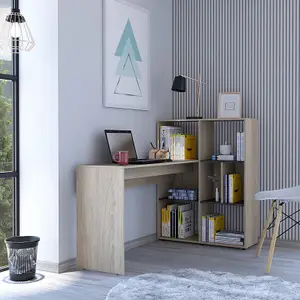 Large corner desk with bookcase, washed oak, Harvard range