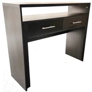 Regis Black Extending Wood Computer Desk with Drawers Home Office Console Table