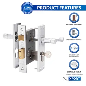 XFORT Euro Profile Victorian Flat Door Handles In Polished Chrome