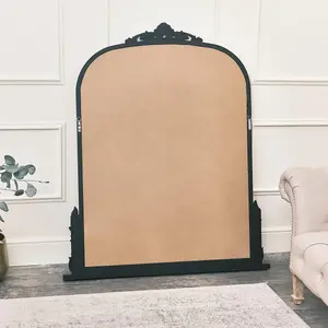 Melody Maison Large Arch Black Ornate Overmantle Mirror - 152cm x 128cm