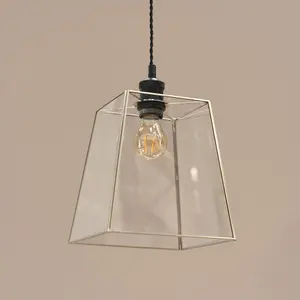 ValueLights Susie Pair of - Chrome Metal and Clear Glass Lantern Easy Fit Ceiling Light Shade