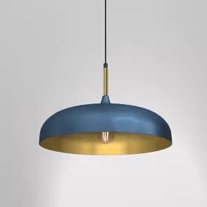 Milagro Lincoln Blue 45CM Pendant Lamp Stylish Hand Made Scandi Style Lamp With A Golden Finish To The Shade Interior 1XE27