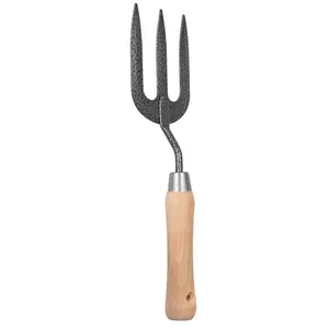 Hardys Garden Hand Fork - Transplanting & Weeding Fork, 3 Tine Carbon Steel Head, Contoured Ash Wood Handle - (L) 30cm x (W) 8cm