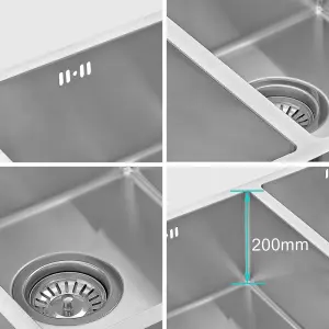 JASSFERRY Kitchen Sink Undermount Handmade 1.2mm Thickness Stainless Steel Double 2 Bowl, 745 X 440 mm