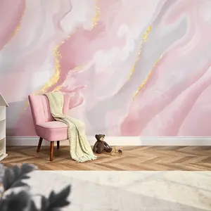 Dreamy Marble Mural In Pastel Pink With Gold (300cm x 240cm)