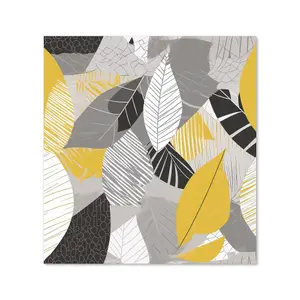 Grey Yellow Autumn Leaves Premium Glass Kitchen Splashback W700mm x H750mm