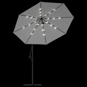 Berkfield Hanging Parasol with LED Lighting 300 cm Sand Metal Pole