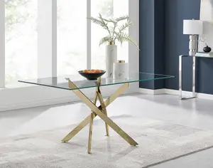 Furniturebox UK Leonardo 6 Gold Dining Table and 6 Green Pesaro Gold Leg Chairs