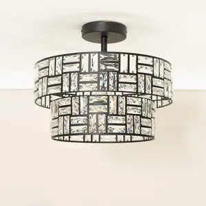 ValueLights Elise Black Acrylic Jewel Two Tier Ceiling Pendant Light with LED Bulb