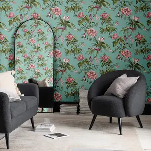 Next Birds & blooms Duck egg Floral Smooth Wallpaper