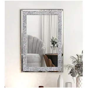 50X60Cm Full Border Crushed Jewel Wall Mirror Diamante Crystal Rectangle