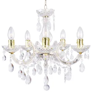 Litecraft Marie Therese Brass 5 Light Chandelier