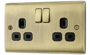 BG Nexus NAB22B 13A Switched Double Plug Socket 2 Gang  Decorative Metal Power Outlet with Antique Brass Finish - Pack of 5