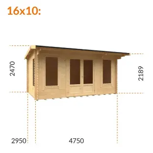 16ft x 10ft (4750mm x 2950mm) Horsforth "The Utah" 44mm Log Cabin With 3 Windows