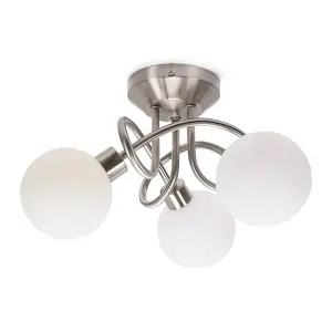 ValueLights Velika Chrome 3 Way Flush Ceiling Light with White Frosted Glass Lampshades