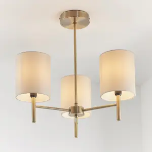 Anson Lighting Phoenix 3lt Semi Flush light finished in Antique brass plate and cream fabric