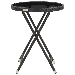 Berkfield Tea Table Black 60 cm Poly Rattan and Tempered Glass