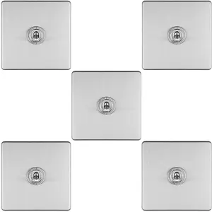 5 PACK 1 Gang Single Retro Toggle Light Switch SCREWLESS SATIN STEEL 10A 2 Way