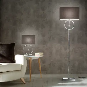 Lizzy Chrome Table Lamp with Hanging Ball pendant and Grey shade