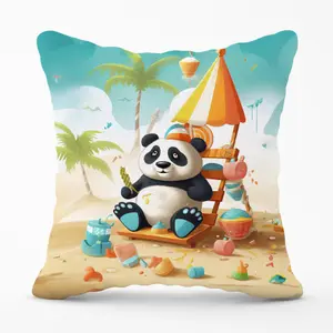 Happy Panda On A Beach Holiday Cushions 45cm x 45cm