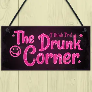 Red Ocean The Drunk Corner Shabby Chic Hanging Plaque Vodka Home Bar Pub Man Cave Garden Sign