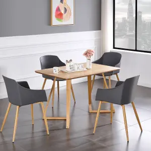 Eden Dallas Dining Table Chairs Set of 4, an Oak Dining Table & 4 Grey Plastic Chairs w/ Arms, leather Cushions, Dining Set