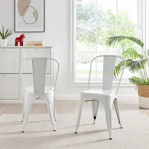 Furniturebox Set of 2 White Colton Tolix Style Stackable Industrial Metal Dining Chair