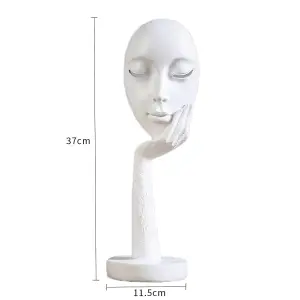 White Abstract Resin Woman Face Statue Home Tabletop Decoration 14 Inch