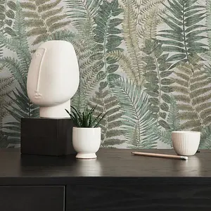 AS Creation Famous Garden Fern Leaf Botanical Themed Beige/Brown/Cream/Green Wallpaper