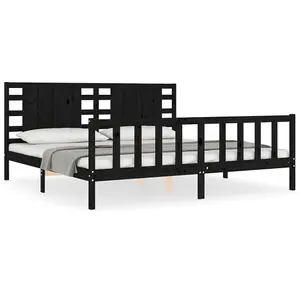 Berkfield Bed Frame with Headboard Black 200x200 cm Solid Wood