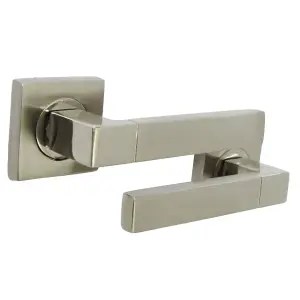 Cafri Line Door Handle Satin Nickel Rectangular Lever on Square Rose Internal Handles + 64mm Latch & Hinges