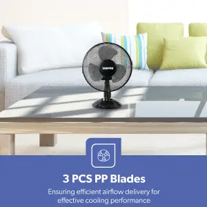 GEEPAS Black 9" Table Fan 22W Electric Portable Desktop Cooling Fan for Desk Home or Office Use