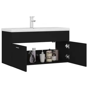 Berkfield Sink Cabinet with Built-in Basin Black Engineered Wood