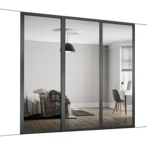 Shaker Mirrored Graphite 3 door Sliding Wardrobe Door kit (H)2260mm (W)1680mm