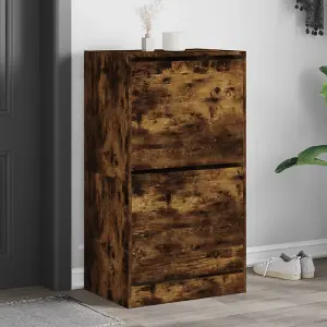 Berkfield Shoe Cabinet with 2 Flip-Drawers Smoked Oak 60x42x108 cm