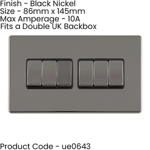 3 PACK 6 Gang Multi Light Switch SCREWLESS BLACK NICKEL 2 Way 10A Slim Rocker