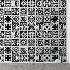 24 Pieces 15x15cm Calli Black and White Mediterranean Tile Stickers