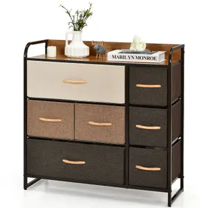 Costway 7-Drawer Dresser Tower 3-Tier Chest of Drawers Clothes Drawer Cabinet w/ Foldable Fabric Drawers & Wooden Top