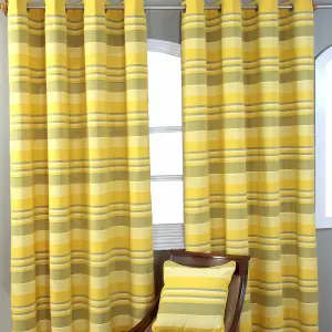 Homescapes Cotton Morocco Striped Yellow Curtain Pair, 54 x 54" Drop