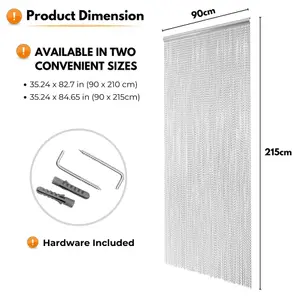 Chain Fly Screens for Doors (90 x 215cm) - Aluminium Silver Chain Door Curtain for Doorway Blinds, Homefront - Keep Out Insects