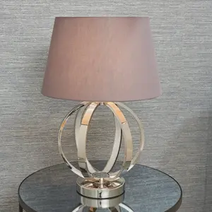 Table Lamp Bright Nickel & Charcoal Grey Cotton 40W E27 Bedside Light