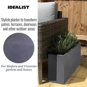 Set of 2 IDEALIST™ 50cm Garden Trough, Dark Grey Reinforced Stone Rectangular Planter, Outdoor Plant Pots L50 W20 H40 cm, 40L