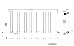 Right Radiators 600x1428 mm Horizontal Single Flat Panel Designer Radiator Chrome