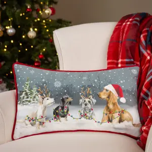 Evans Lichfield Christmas Dogs Piped Feather Filled Cushion