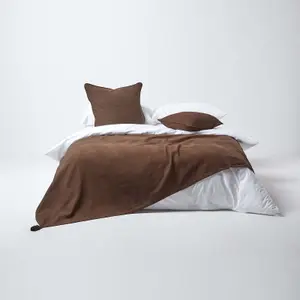 Homescapes Cotton Rajput Ribbed Chocolate Throw, 225 x 255 cm