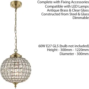 Hanging Ceiling Pendant Light Antique Brass Glass Round Metal Lamp Shade Holder