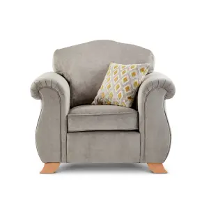 Fairhurst Soft Textured Scroll Arm Grey Fabric Armchair