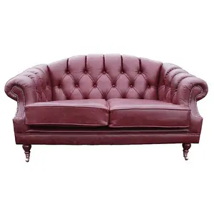 Chesterfield 2 Seater Old English Burgandy Leather Sofa Settee Bespoke In Victoria Style